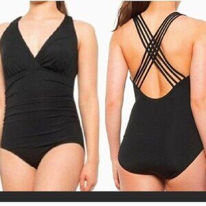 JANTZEN Chic Black One Piece Swimsuit Sz.16 NWT